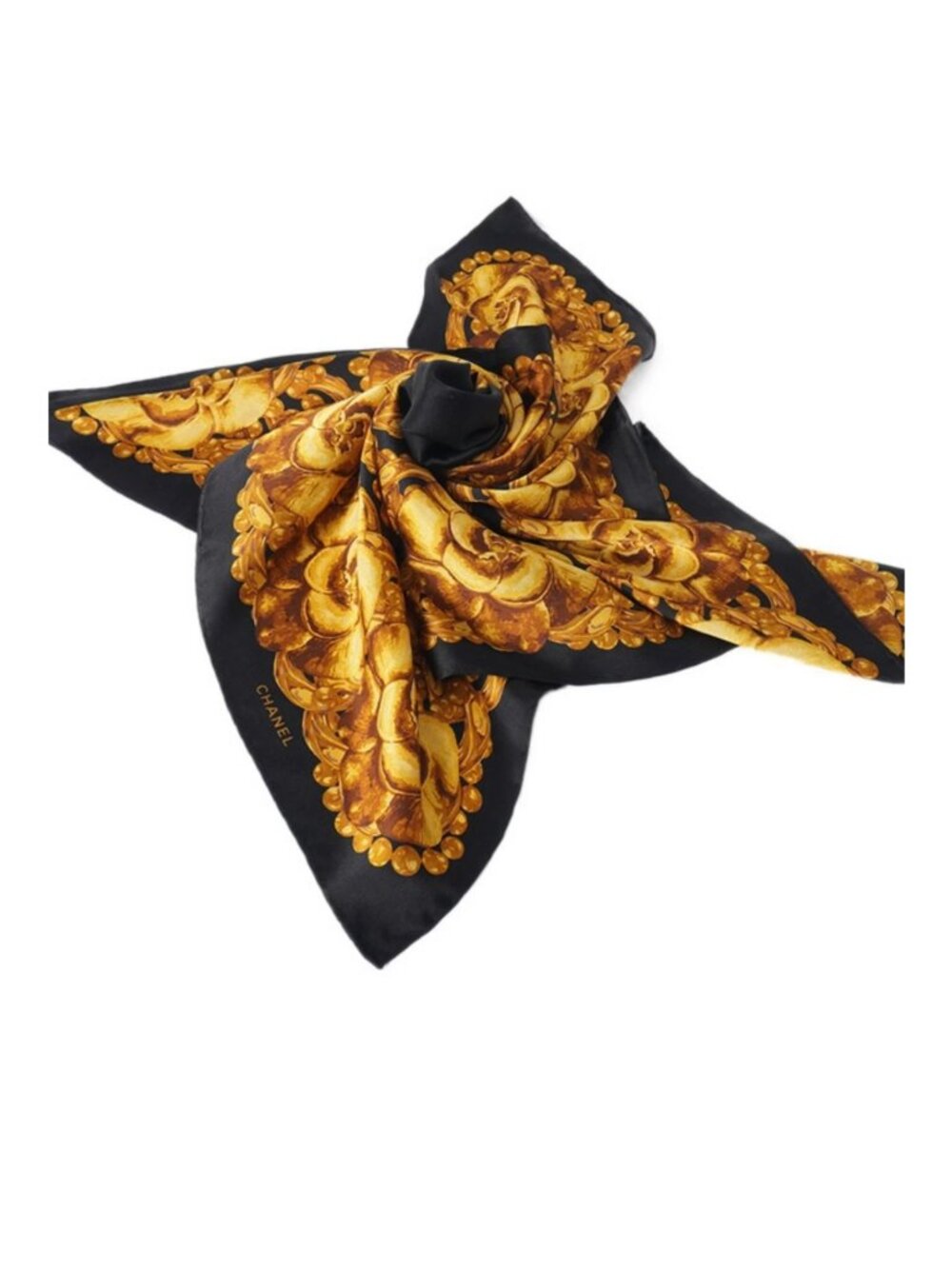 CHANEL Gold Floral Silk Scarf - Picture 3 of 3